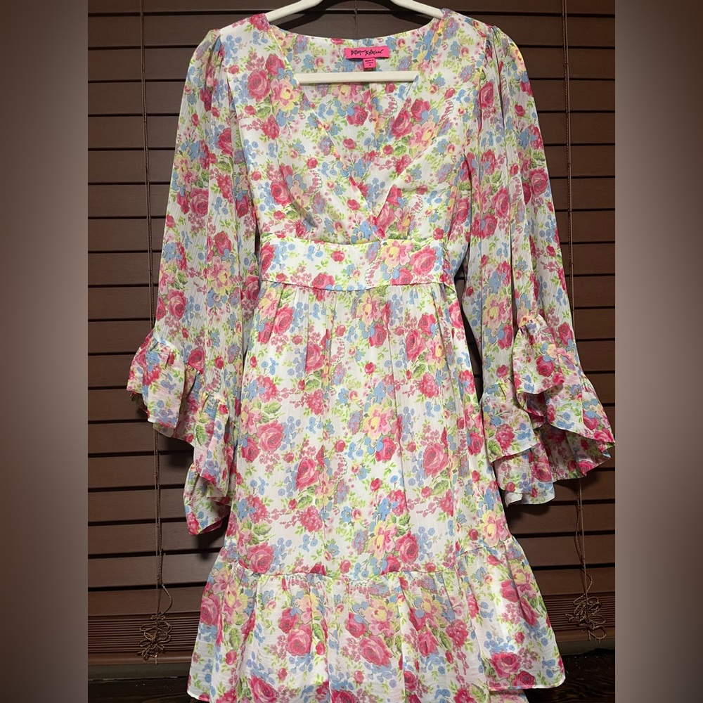 BETSEY JOHNSON Floral Rose BAMBI Boho Slip Bell Sleeves DRESS